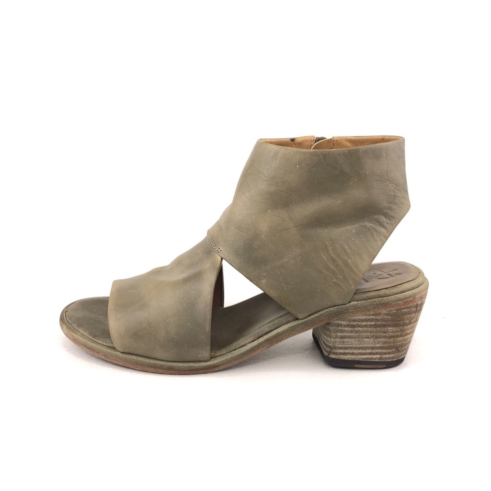 P. Monjo Olive Leather Cutout Zip Ankle Sandals EUR 38